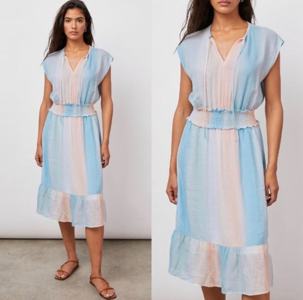 Rails Ashlyn Sunset Gradient Linen Blend Dress size S Blue Peach Boho Hippie